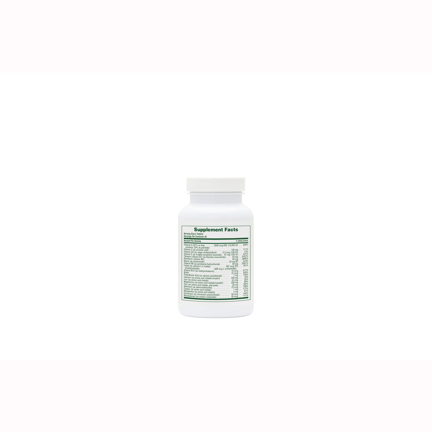 NTP036 | White supplement bottle showing back label with Supplement Facts nutrition panel