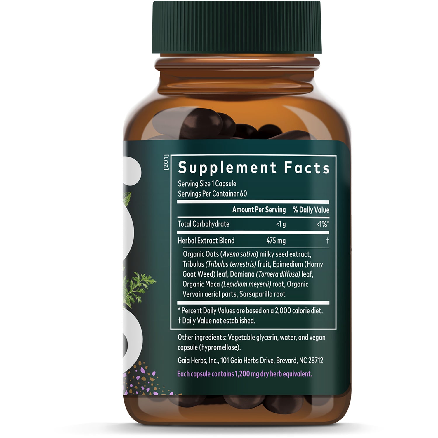 GH025 | Back of supplement box showing Supplement Facts panel, ingredient list, and suggested use instructions