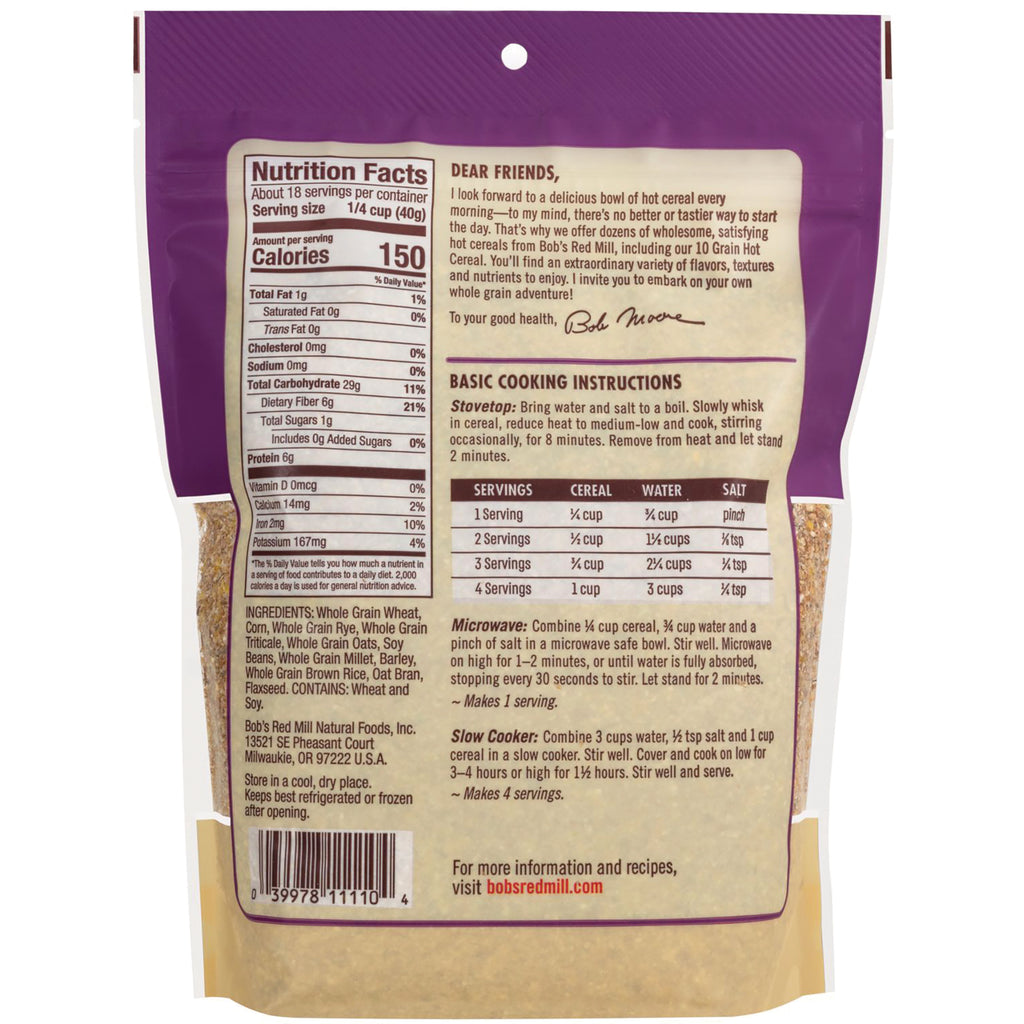 BOB427 | Nutrition facts and cooking instructions on back of resealable cereal bag - Thumbnail