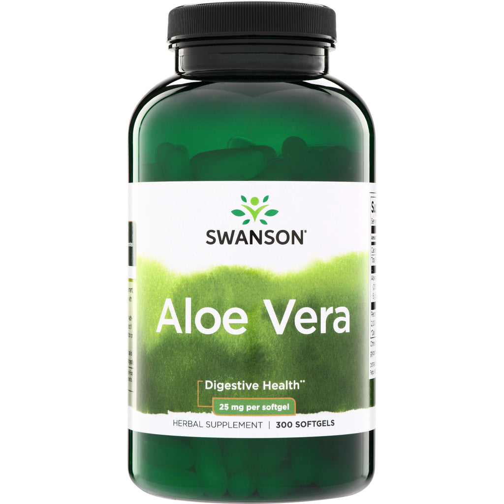 SWH162 | Swanson Aloe Vera supplement bottle, 25 mg per softgel, 300 softgels for digestive health - Thumbnail