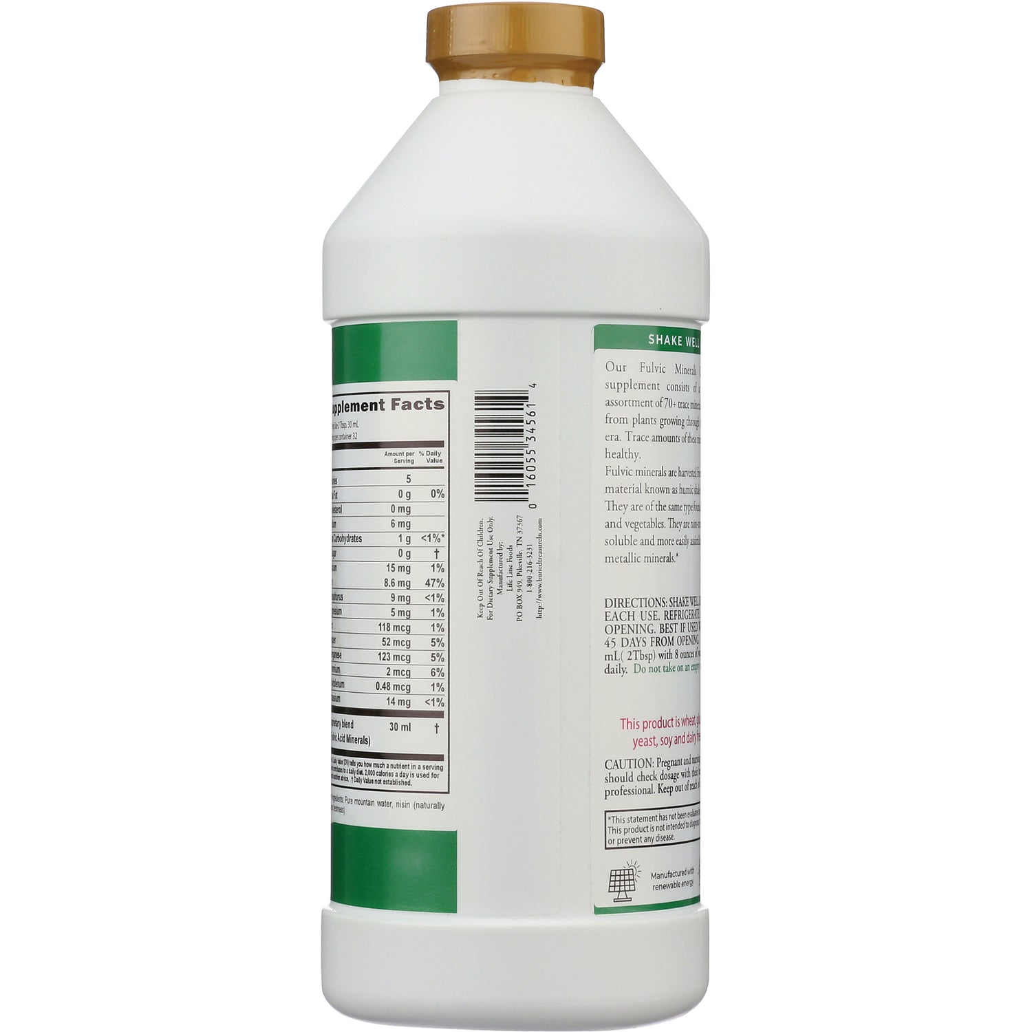 BTR029 | back label of white supplement bottle showing supplement facts, barcode, and directions