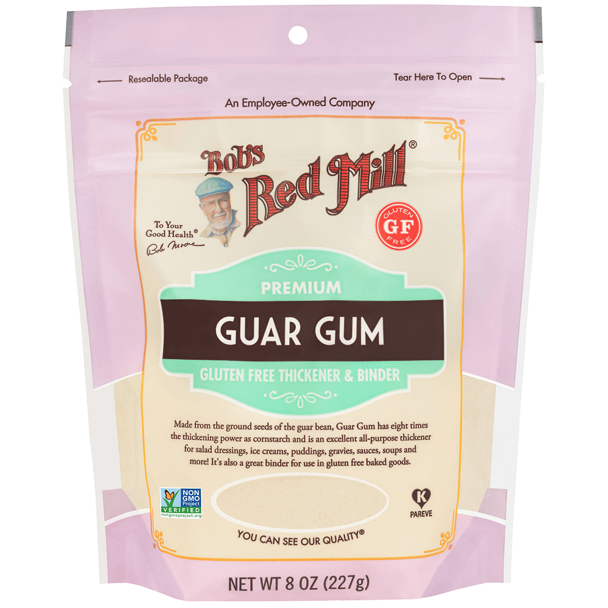 BOB304 | Bob's Red Mill Premium Guar Gum 8 oz pouch front showing Gluten Free Thickener & Binder label