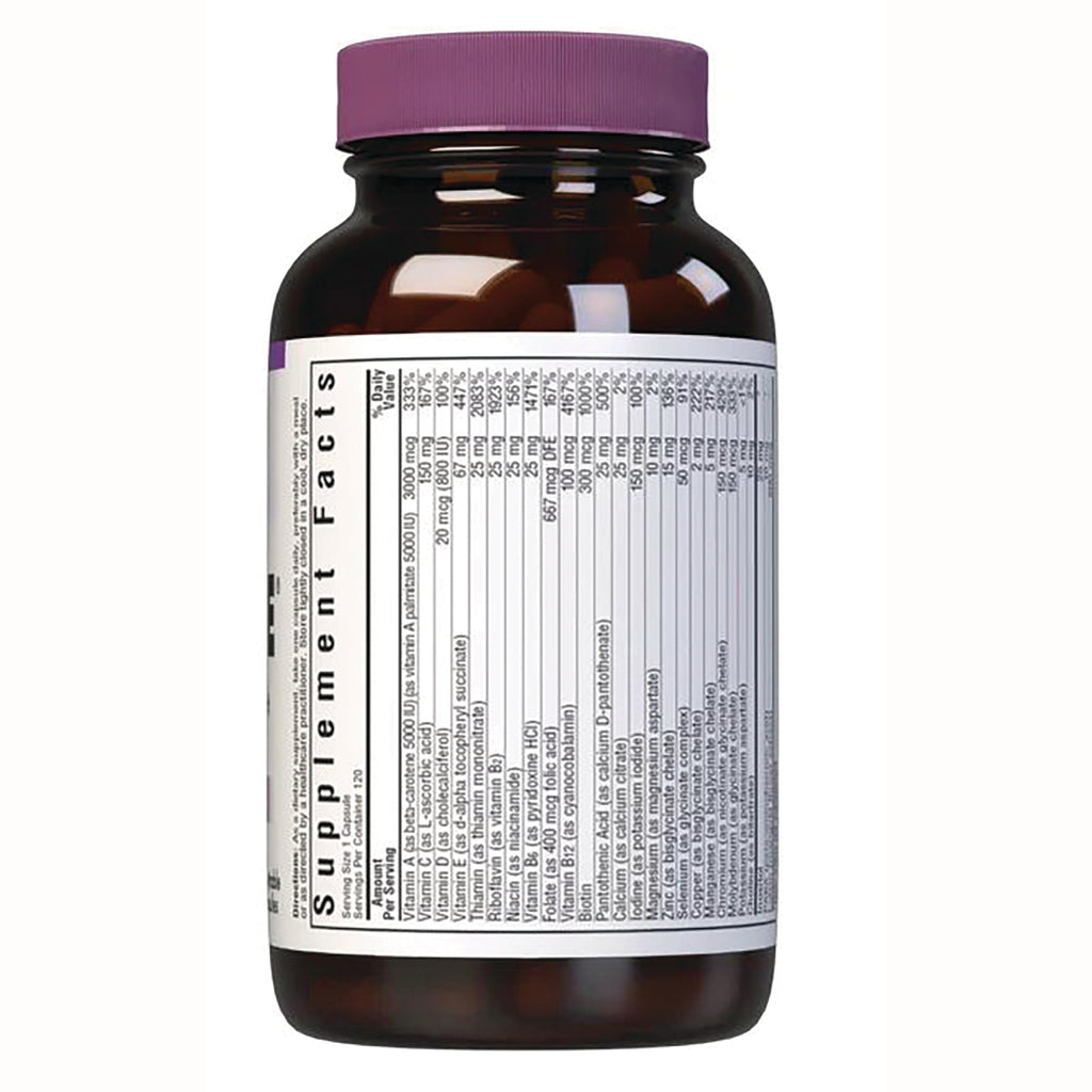 BLU102 | Back of amber supplement bottle with purple cap showing Supplement Facts label - Thumbnail
