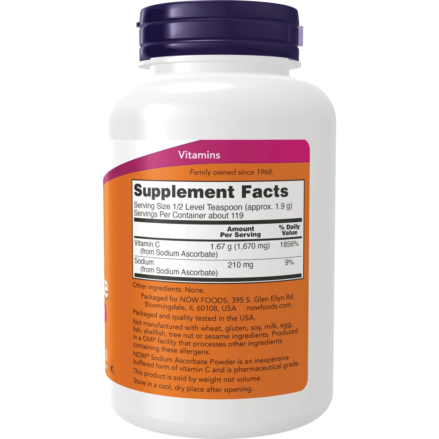 NWF215 | back label of white supplement bottle showing Supplement Facts panel, serving size, ingredients, and packaging information