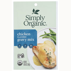 SMP049 | Simply Organic chicken flavored gravy mix packet showing plated chicken with gravy and USDA Organic logo