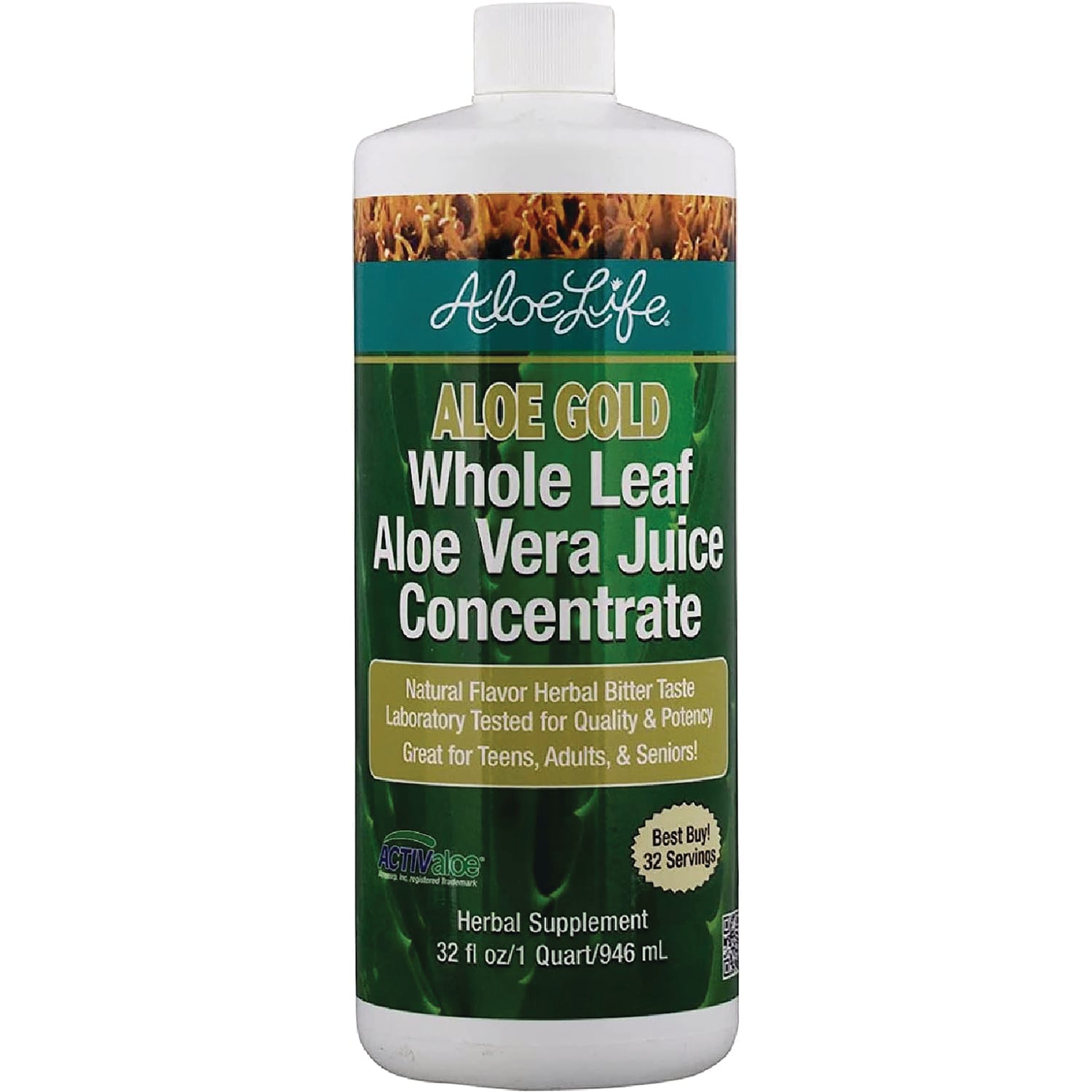ALI001 | Aloe Gold Whole Leaf Aloe Vera Juice Concentrate bottle, 32 fl oz