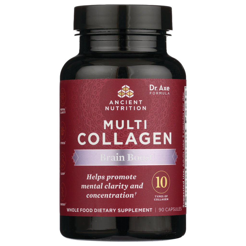 ATN092 | Ancient Nutrition Multi Collagen Brain Boost supplement bottle with maroon label, 90 capsules - Thumbnail