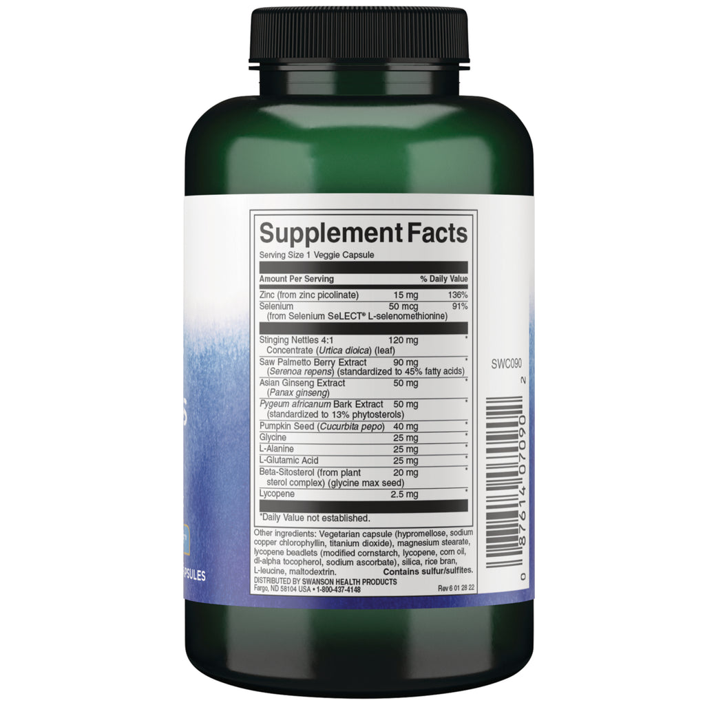 SWC090 | Supplement Facts label on back of green bottle, veggie capsule formula with ingredients list and barcode - Thumbnail