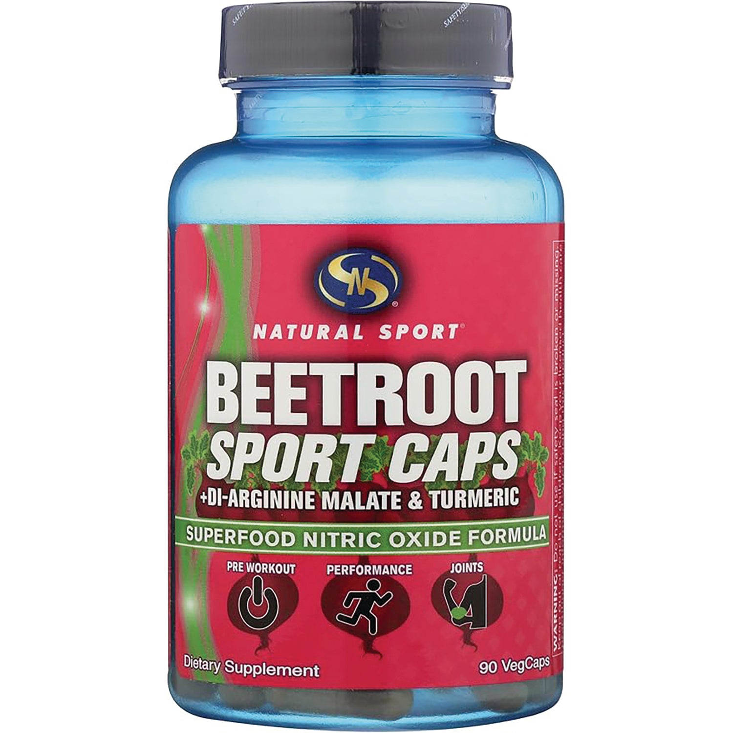 STS011 | Natural Sport Beetroot Sport Caps with Di-Arginine Malate & Turmeric, 90 VegCaps bottle front