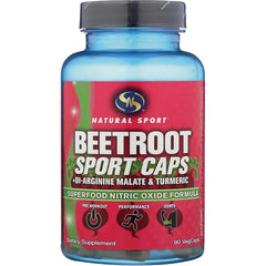STS011 | Natural Sport Beetroot Sport Caps with Di-Arginine Malate & Turmeric, 90 VegCaps bottle front