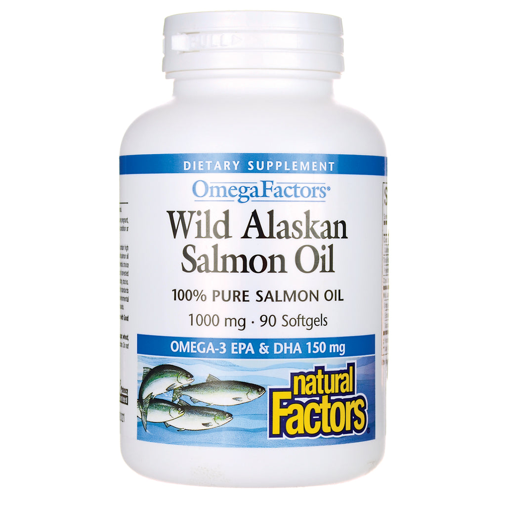 NFC023 | Wild Alaskan Salmon Oil 1000 mg, 90 softgels dietary supplement bottle, Natural Factors - Thumbnail