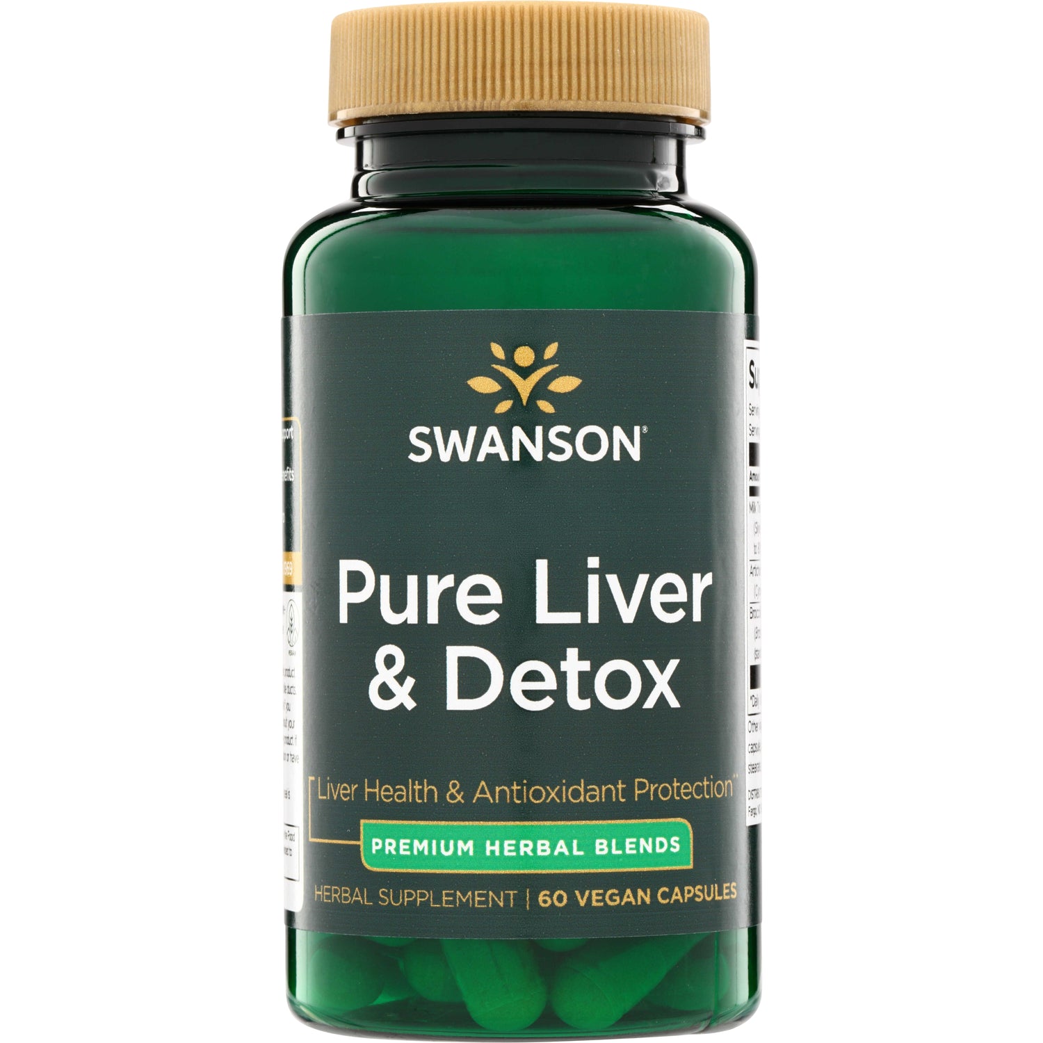 SWU1075 | Swanson Pure Liver & Detox supplement bottle, Premium Herbal Blends, 60 vegan capsules