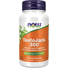 NWF1429 | White supplement bottle labeled TestoJack 300 Men's Support Formula 60 Veg Capsules