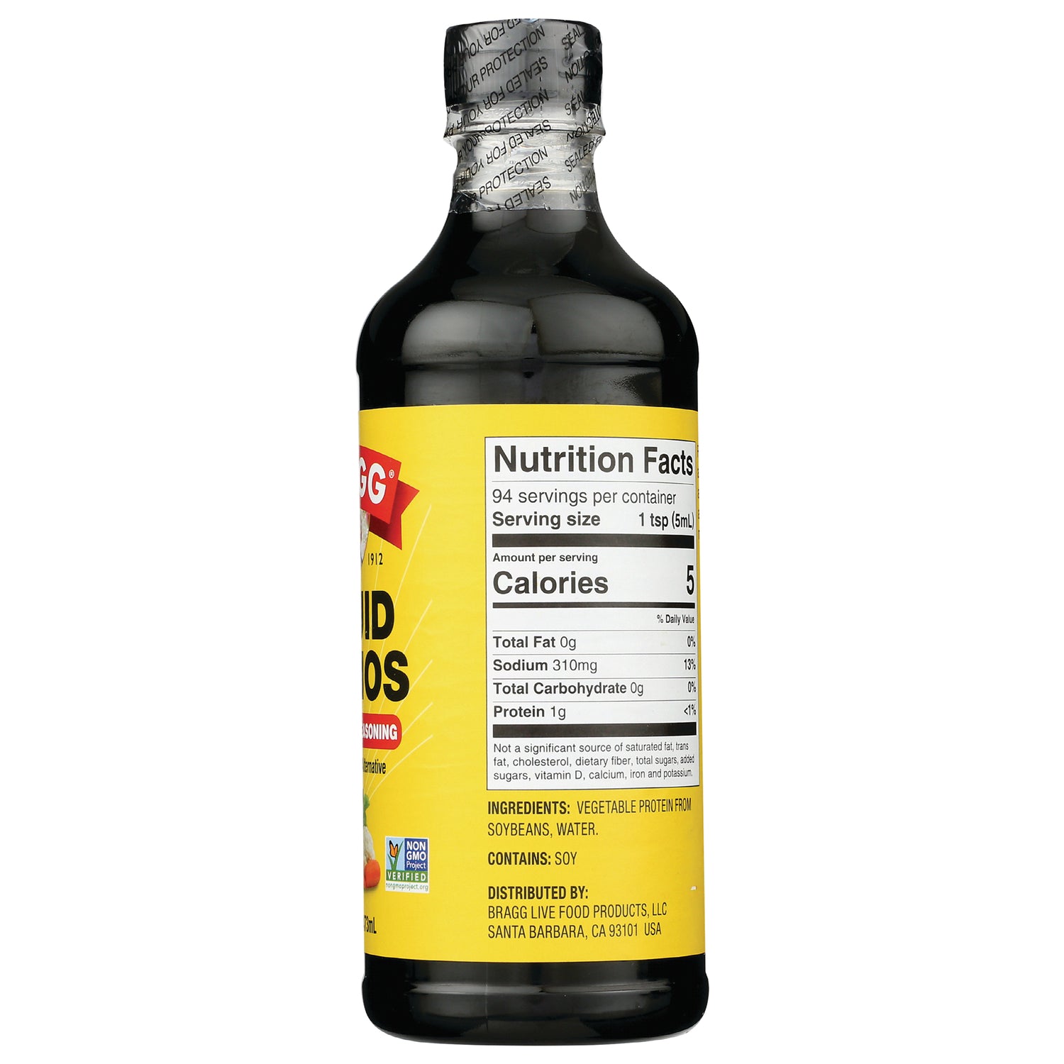 BR007 | Back label showing Nutrition Facts panel and ingredients on yellow bottle