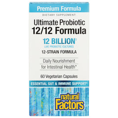 NFC016 | Natural Factors Ultimate Probiotic 12/12 Formula box showing 12 billion live cultures and 60 vegetarian capsules
