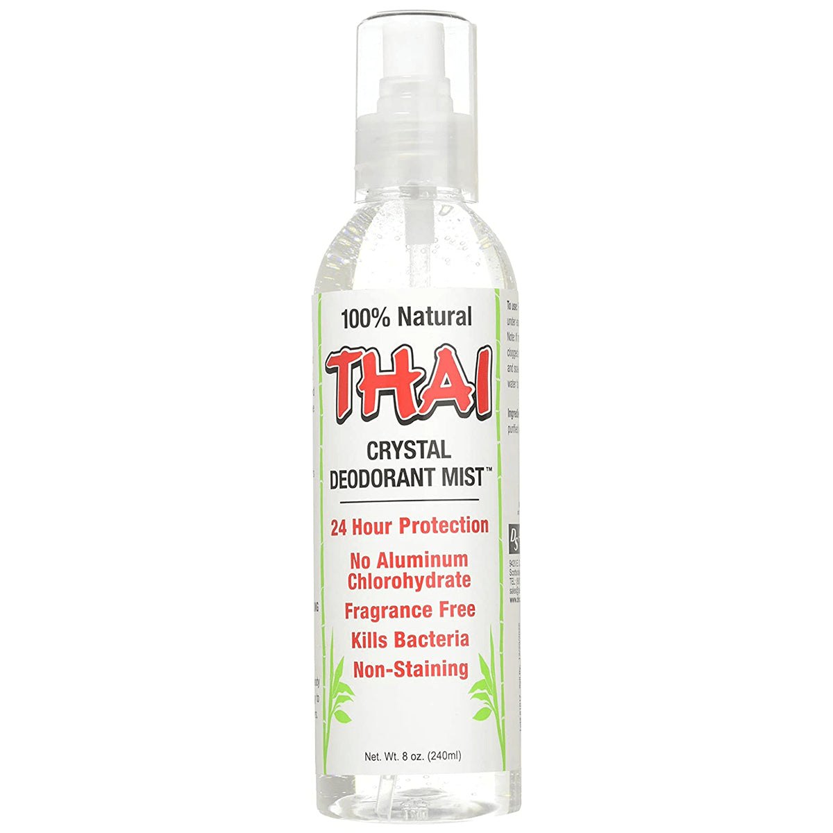 TDS001 | Front of Thai Crystal Deodorant Mist spray bottle, 8 oz, 100% Natural, 24 Hour Protection, Fragrance Free