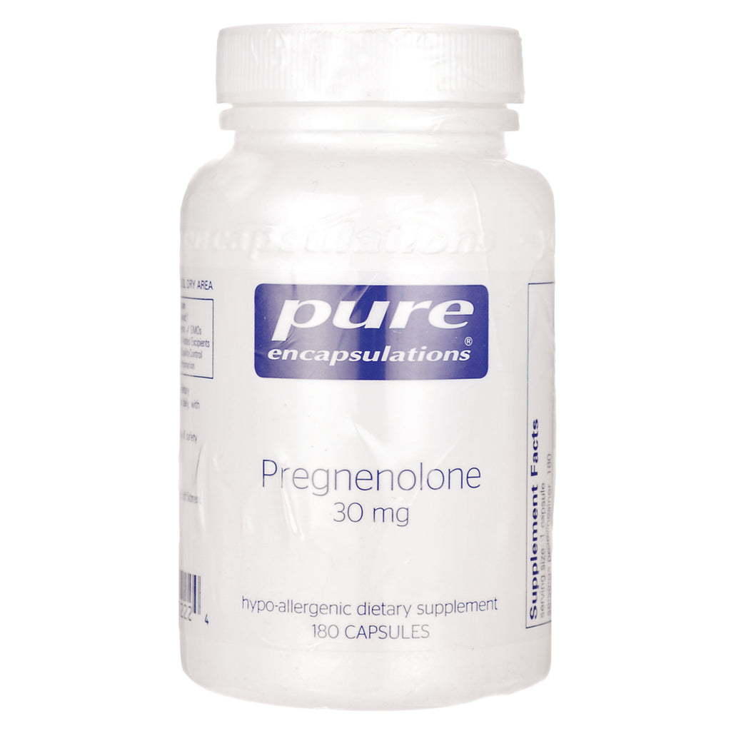 PRN103 | White supplement bottle labeled pure encapsulations Pregnenolone 30 mg, 180 capsules - Thumbnail