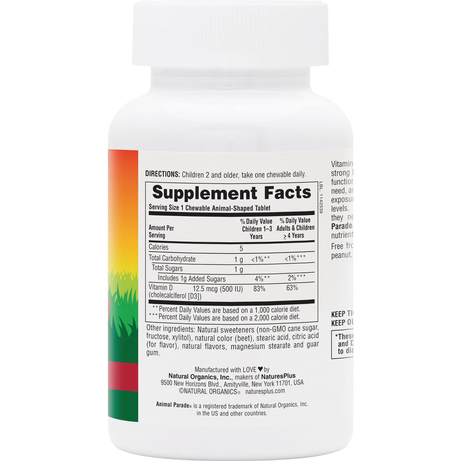NTP065 | Back label with Supplement Facts panel, directions and ingredients list on white supplement bottle