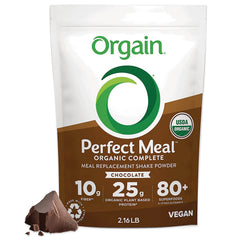 OGN008 | Orgain Perfect Meal organic complete chocolate meal replacement shake powder front pouch 2.16 lb USDA Organic vegan