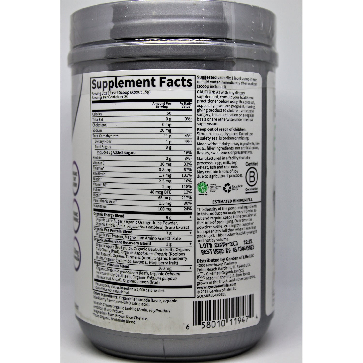 GLF231 | Back label showing Supplement Facts nutrition facts and ingredient panel on gray supplement container