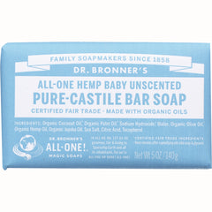 DRB018 | Dr. Bronner's All-One Hemp Baby unscented pure-castile bar soap blue wrapper showing front label and ingredients