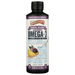 BAR107 | Barlean's Omega-3 liquid fish oil bottle, passion pineapple fruit flavor, 1,500 mg, 16 oz