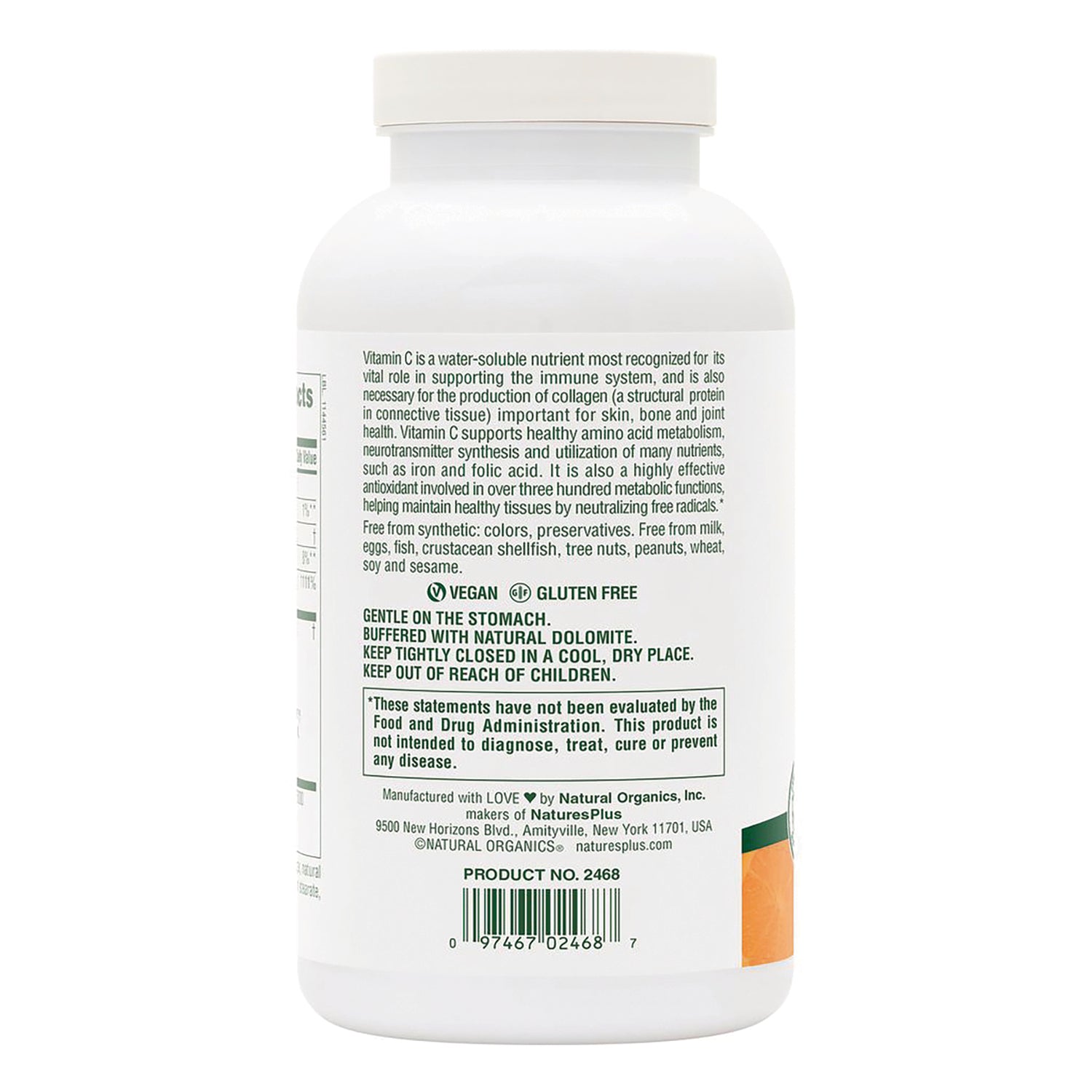 NTP129 | NaturesPlus chewable Orange Juice Vitamin C 1000 mg bottle, 60 tablets, white label with orange and green accents