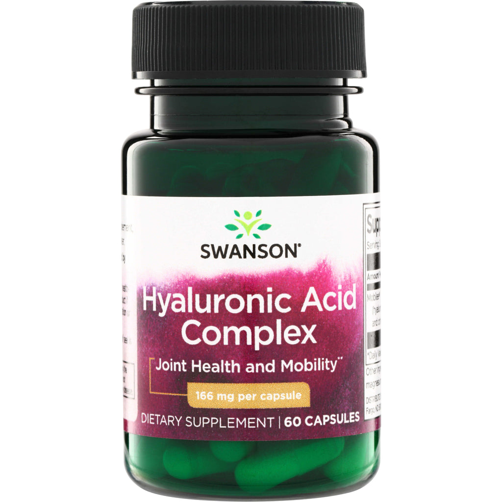 SWU864 | Swanson Hyaluronic Acid Complex, 166 mg per capsule, 60 capsules, dietary supplement bottle front label - Thumbnail