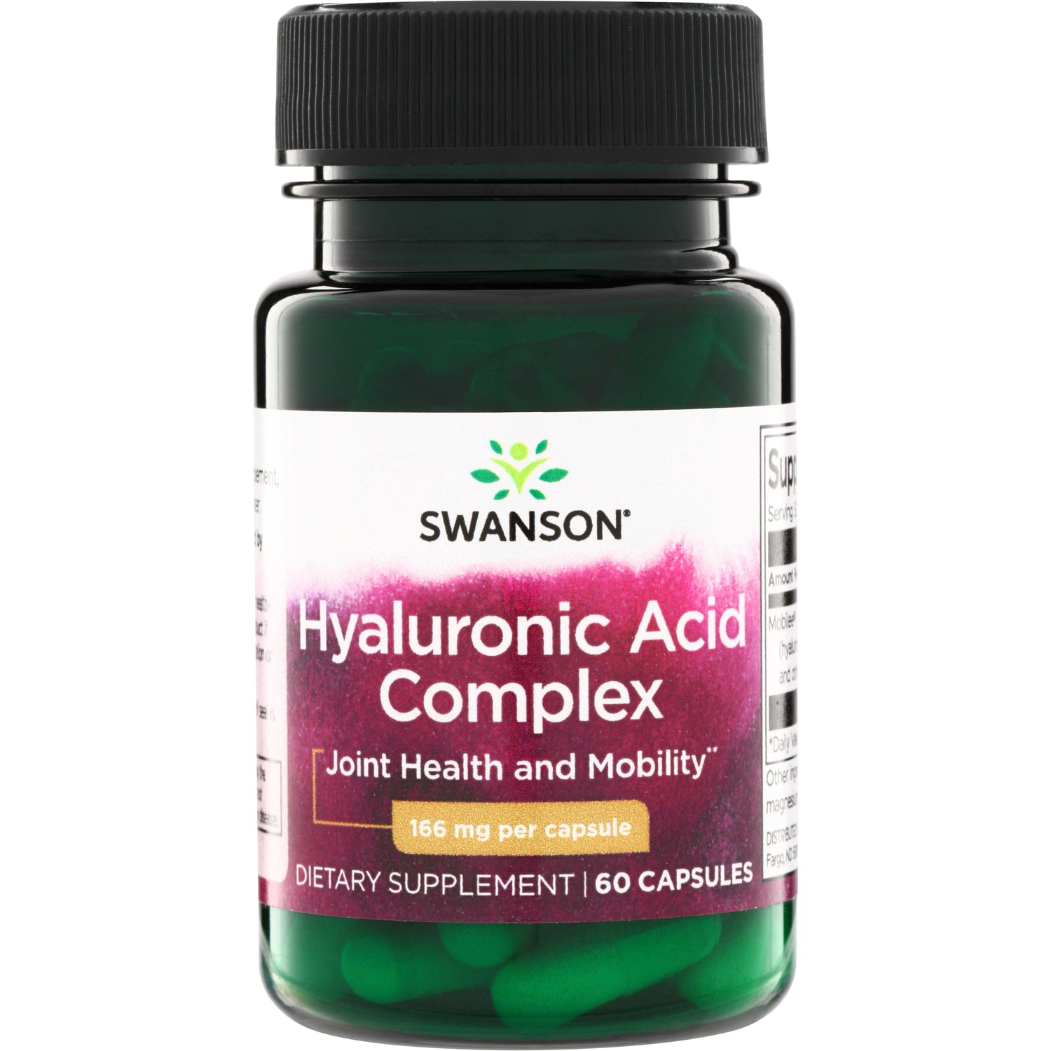 SWU864 | Swanson Hyaluronic Acid Complex, 166 mg per capsule, 60 capsules, dietary supplement bottle front label