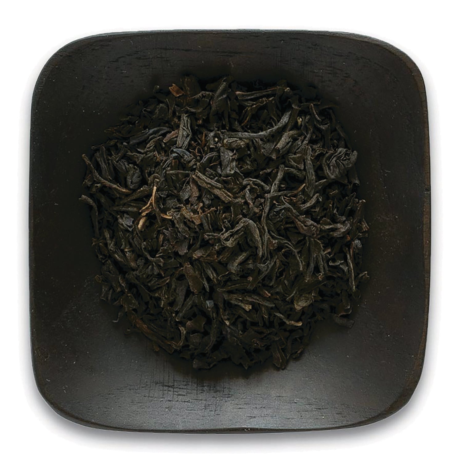 FNP041 | loose black tea leaves in a dark square dish