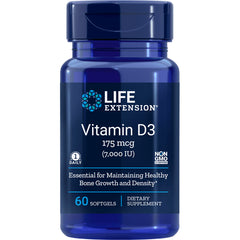 LE205 | Life Extension Vitamin D3 175 mcg (7,000 IU) bottle, 60 softgels dietary supplement