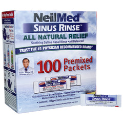 NMD010 | NeilMed Sinus Rinse box showing 100 premixed packets front packaging