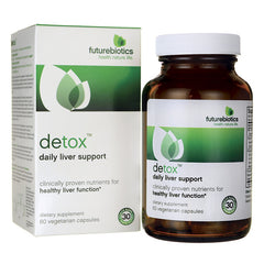 FB005 | Box and bottle of Futurebiotics detox daily liver support supplement, 60 vegetarian capsules