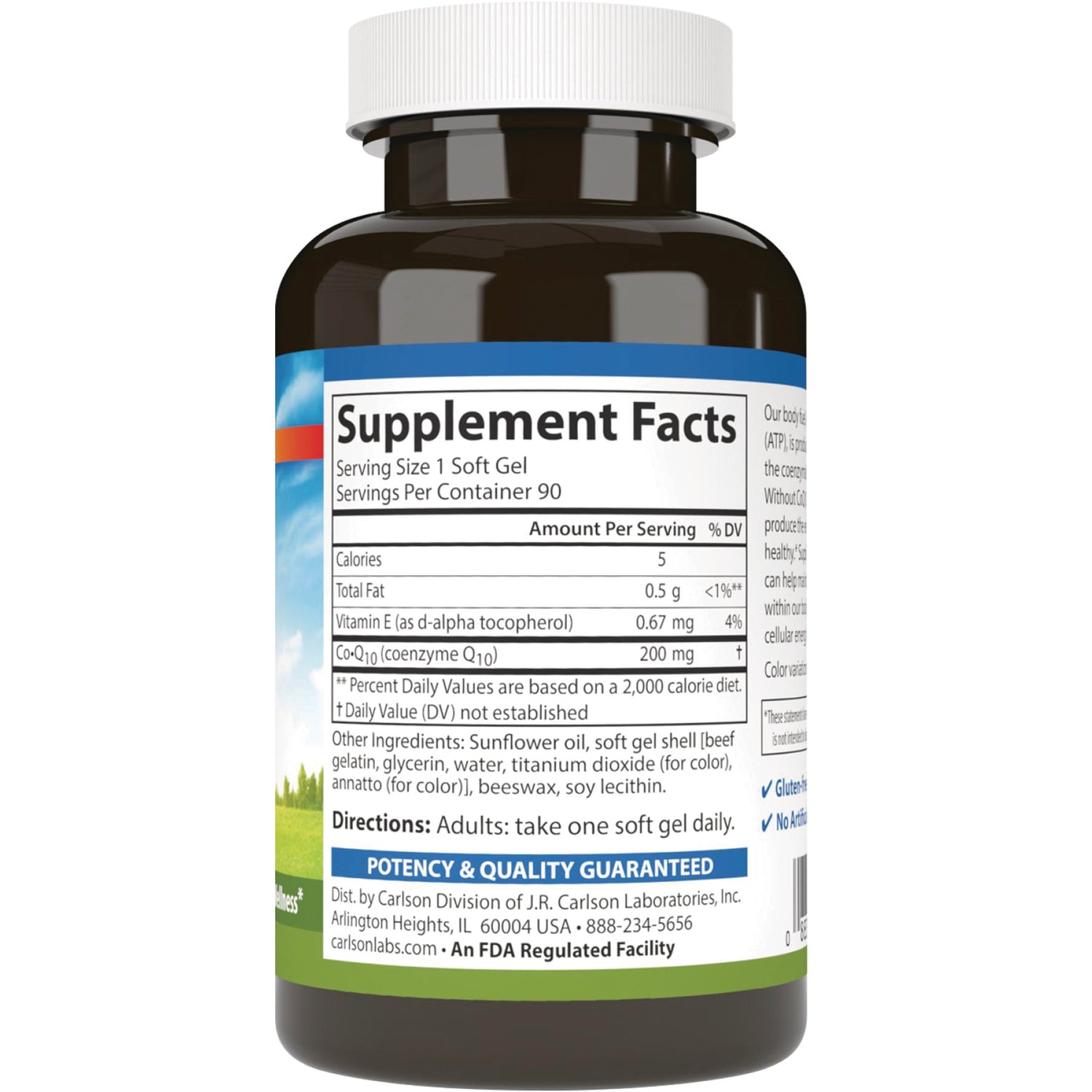 CSN096 | Back of brown supplement bottle showing Supplement Facts panel, serving size and directions