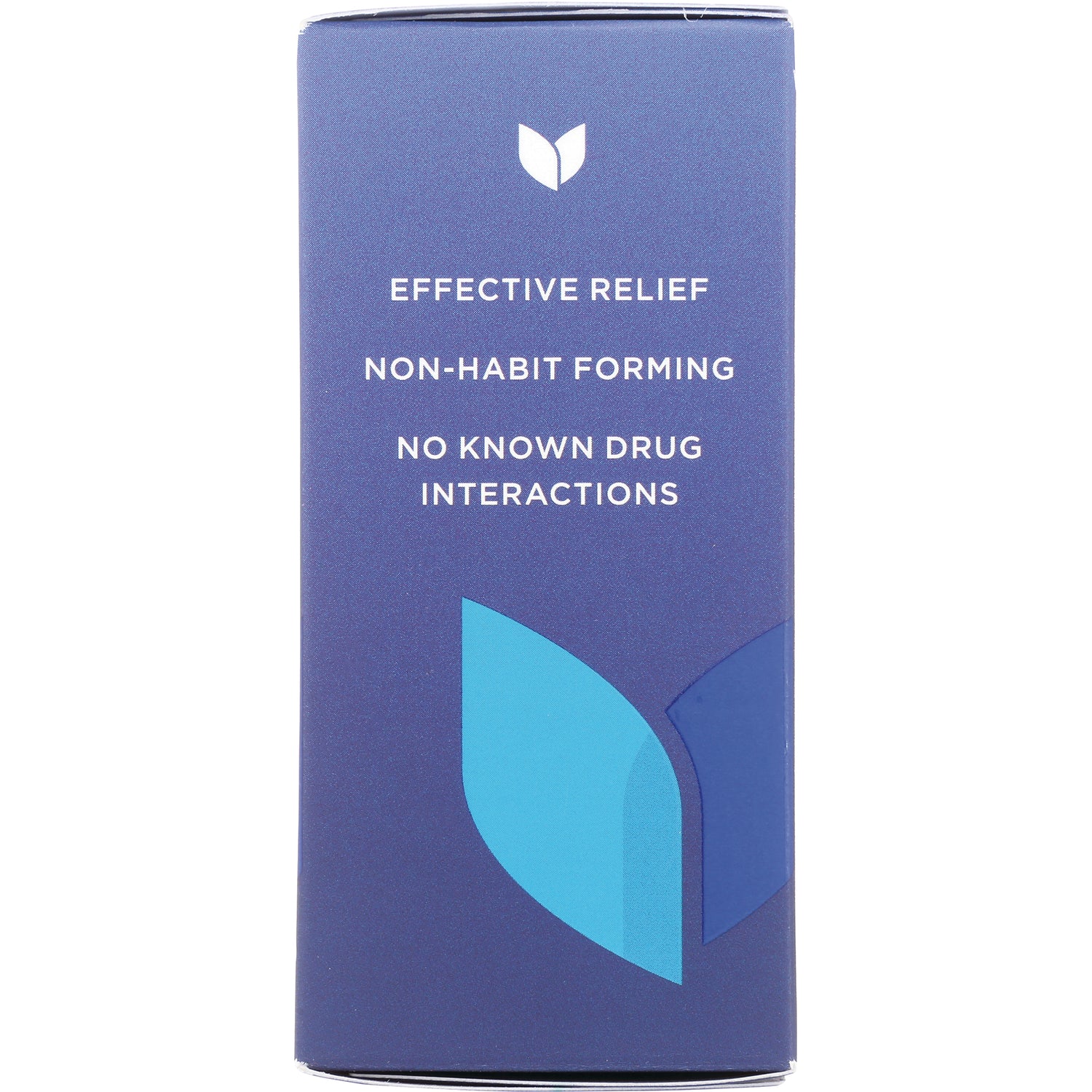 HY261 | Back of blue product box with leaf logo and text EFFECTIVE RELIEF; NON-HABIT FORMING; NO KNOWN DRUG INTERACTIONS
