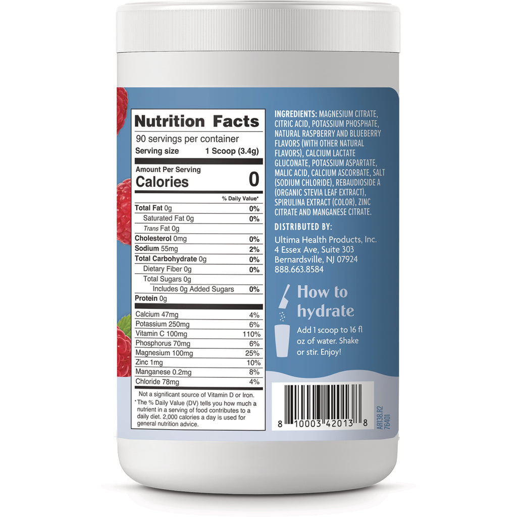 UHP030 | Back label with Nutrition Facts, ingredients, and How to hydrate: Add 1 scoop to 16 fl oz of water - Thumbnail