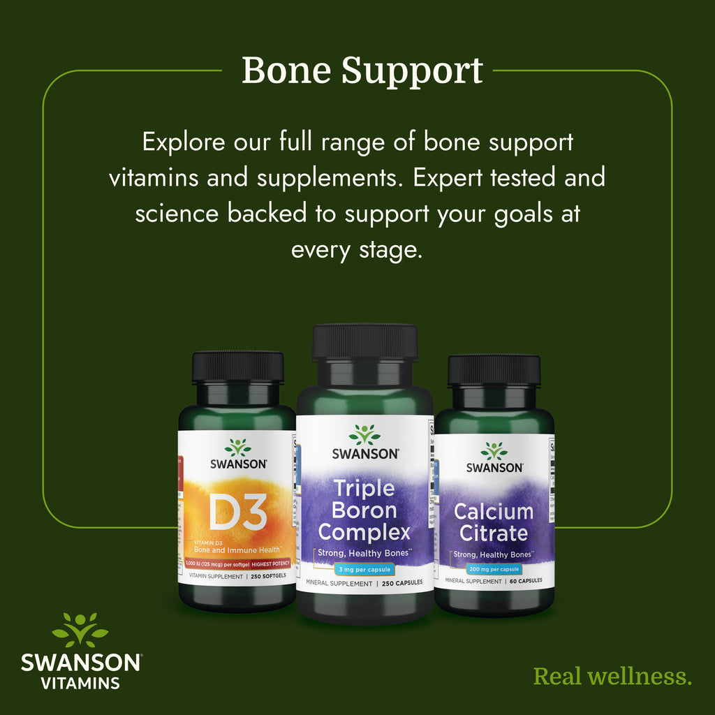 SW599 | Swanson bone support vitamins and supplements with D3, Triple Boron Complex, and Calcium Citrate bottles - Thumbnail