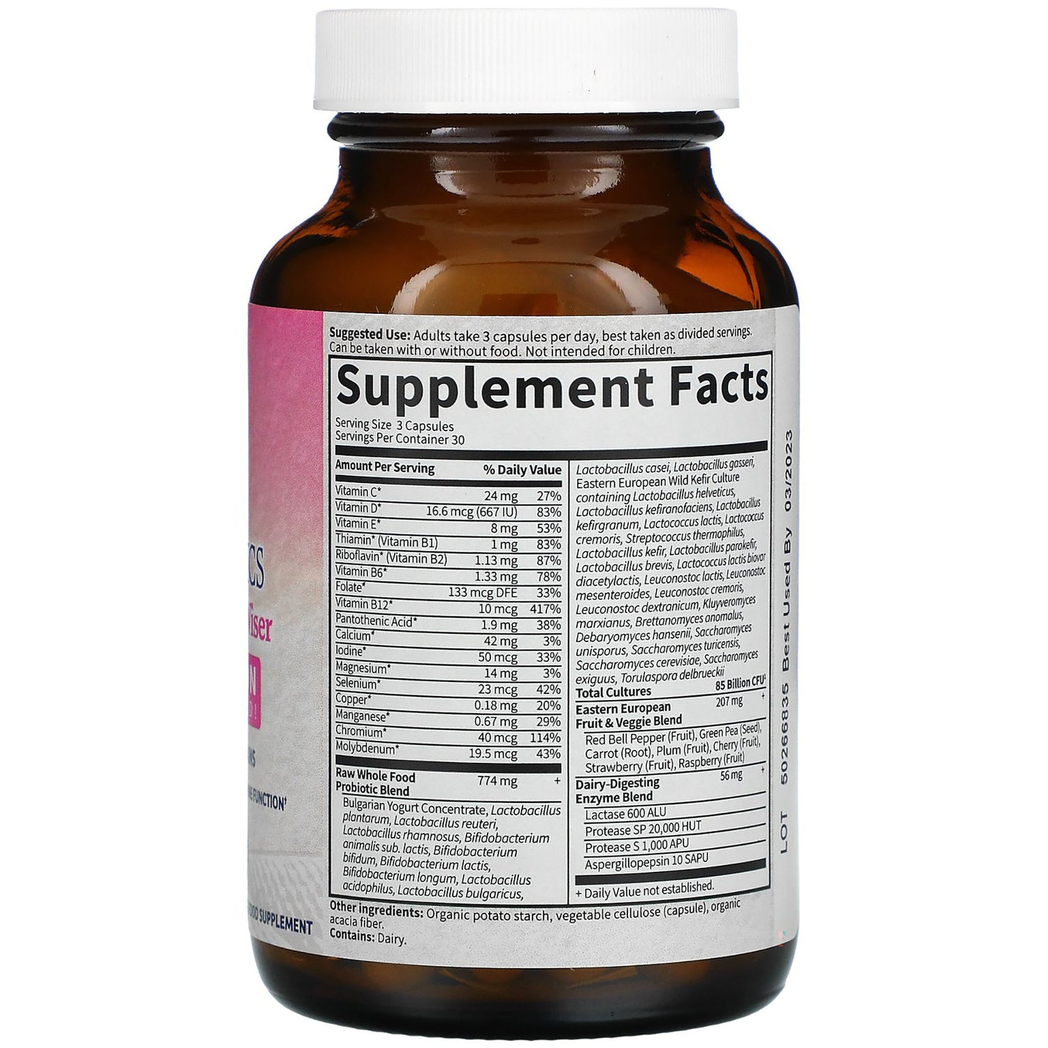 GLF133 | back of brown supplement bottle showing Supplement Facts panel and ingredients list