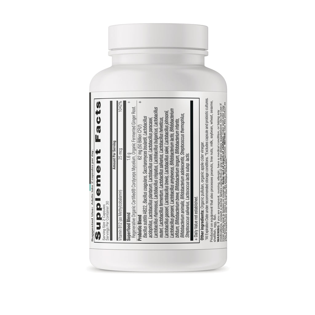Supplement Facts label on the back of a white supplement bottle showing ingredient and nutrition facts text - Thumbnail