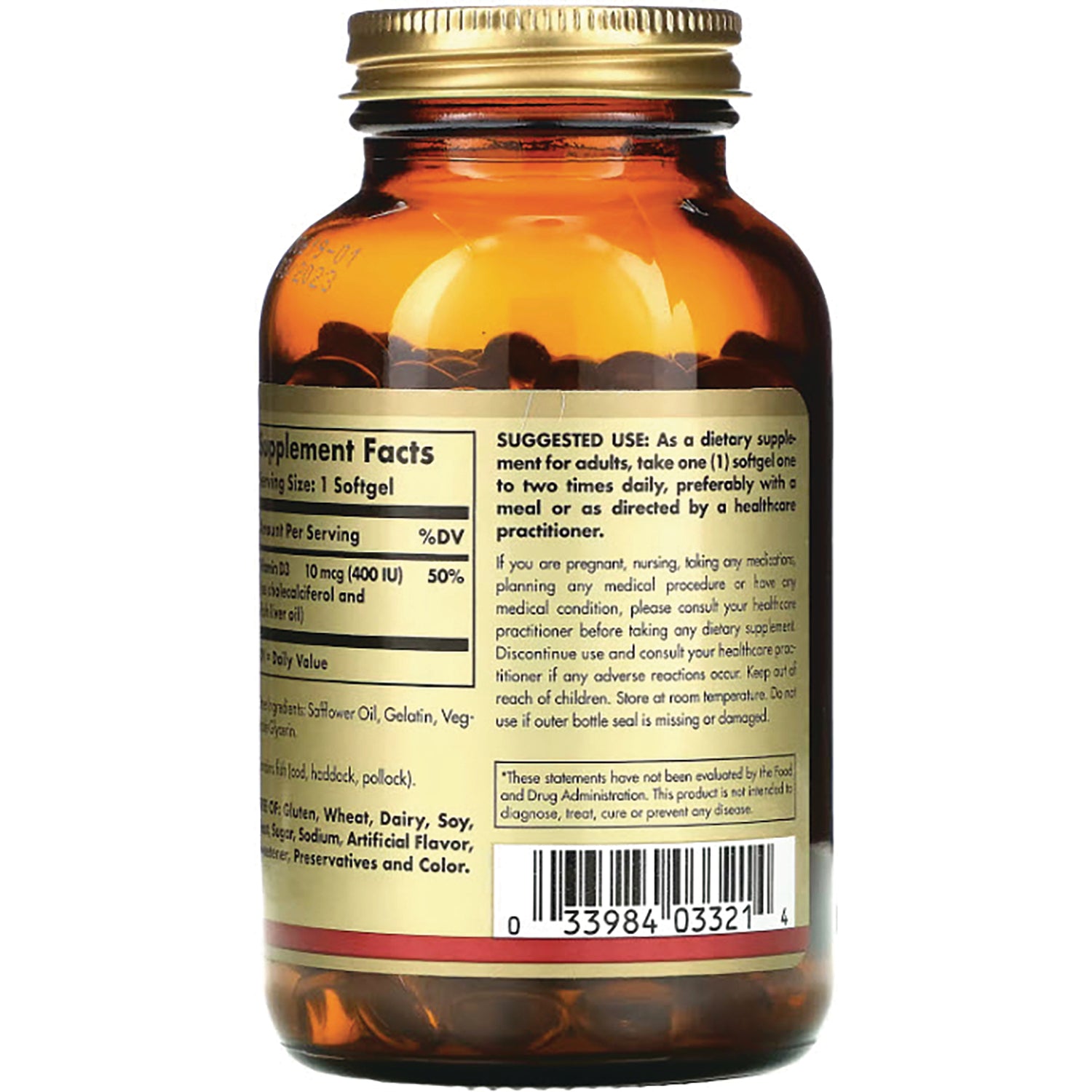 SLG242 | back of amber supplement bottle showing Supplement Facts panel, suggested use text and barcode
