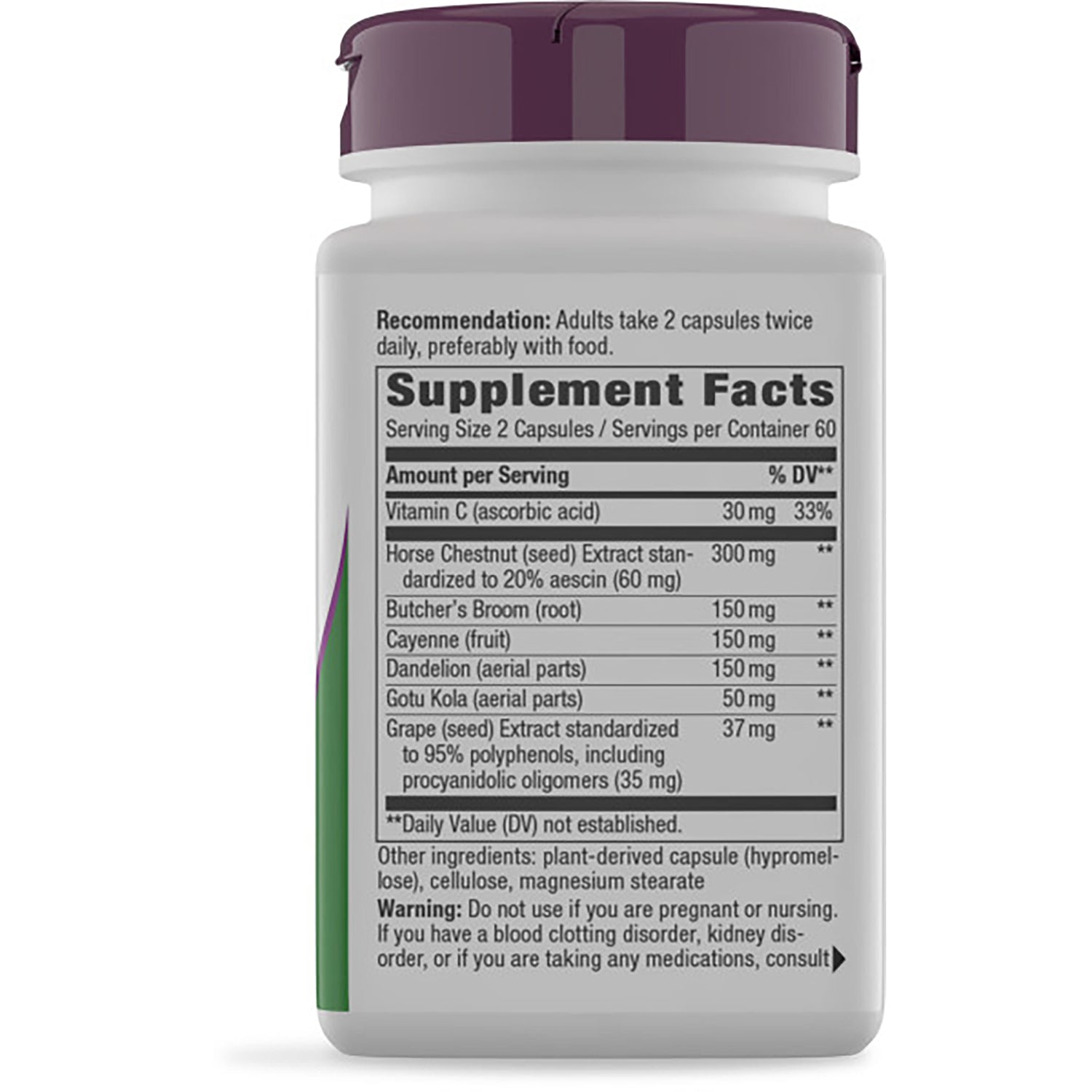 NW831 | back of brown supplement bottle showing Supplement Facts panel and usage cautions