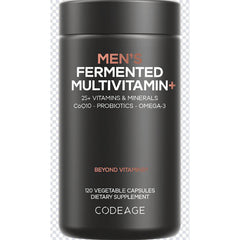 CDG015 | Black bottle labeled MEN'S FERMENTED MULTIVITAMIN+ 120 vegetable capsules dietary supplement CODEAGE