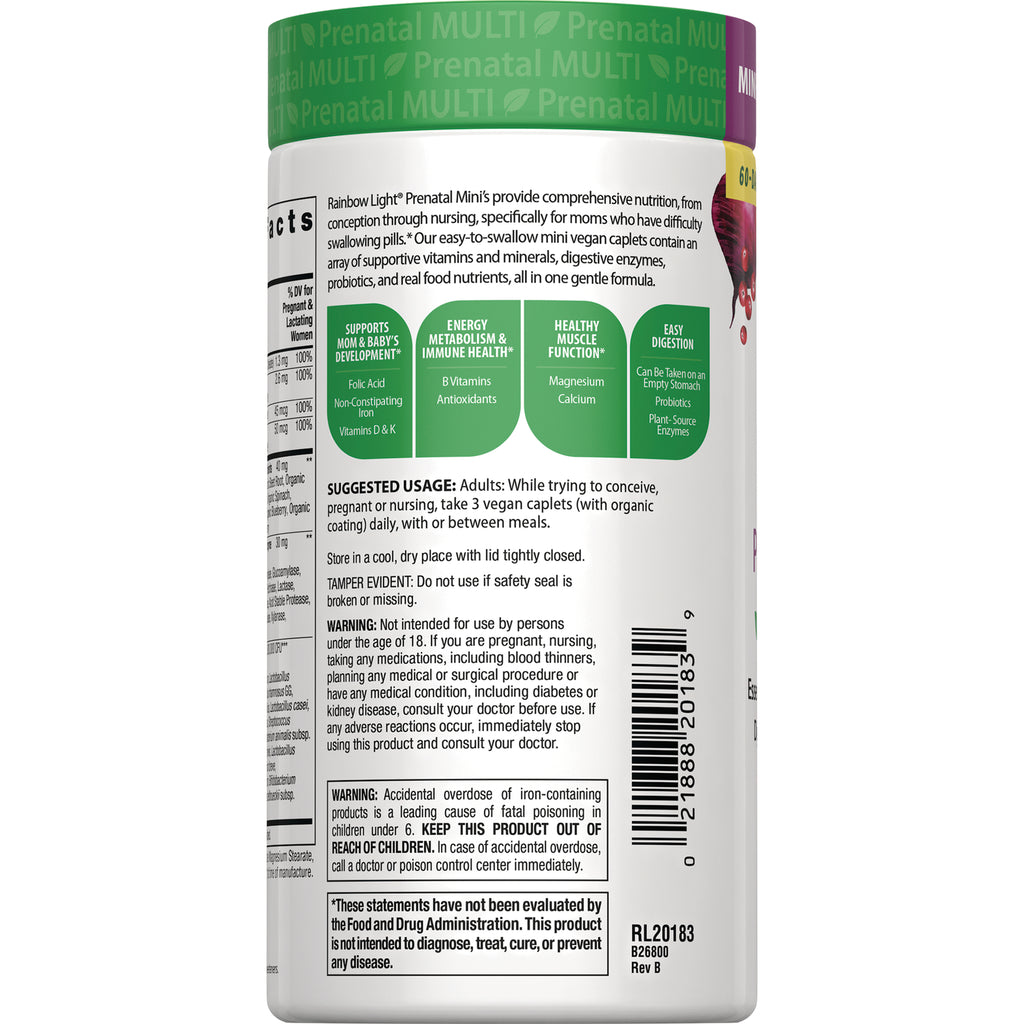 RBL176 | Back label of prenatal multivitamin bottle showing suggested usage, warnings, and barcode - Thumbnail