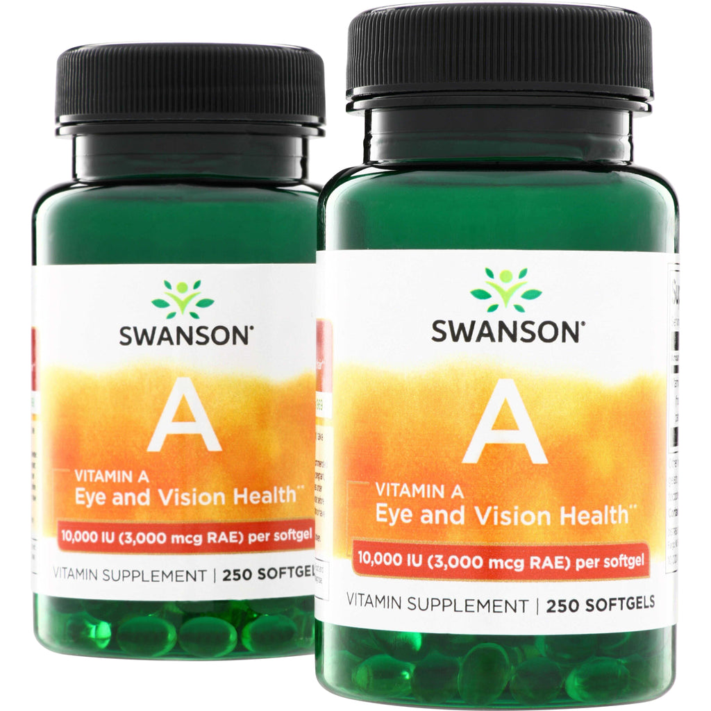 SW002 | Swanson Vitamin A, Eye and Vision Health, 10,000 IU per softgel, 250 softgels, front bottles - Thumbnail