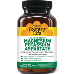 CRL446 | Country Life brown supplement bottle labeled MAGNESIUM POTASSIUM ASPARTATE 90 tablets with black cap