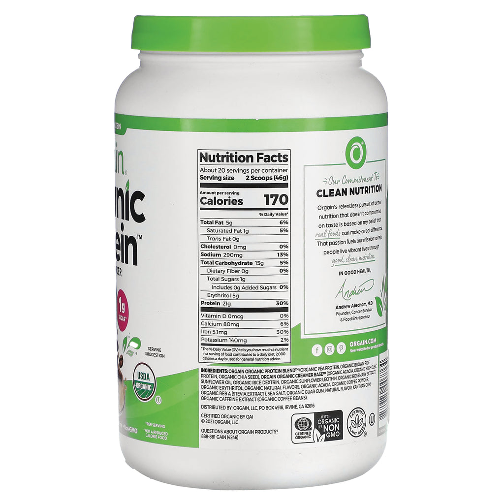 OGN013 | Back label showing nutrition facts panel, ingredients, and brand statement on white protein jar - Thumbnail