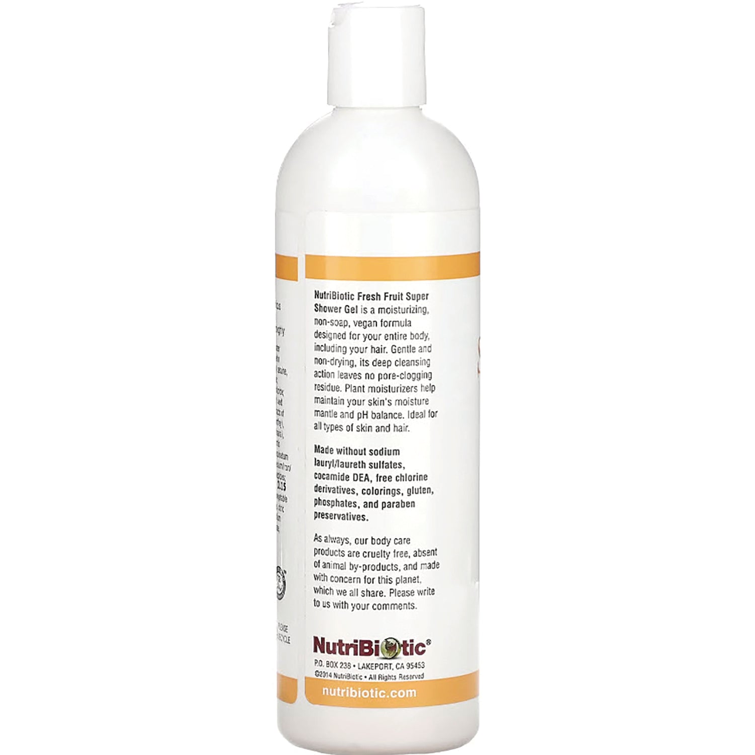 NUB009 | Back label of white NutriBiotic bottle showing product information, ingredients, and company logo