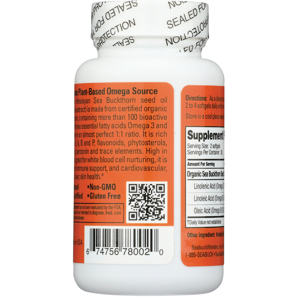 SBW003 | bottle back showing supplement facts, QR code, barcode, and Non-GMO Gluten Free label - Thumbnail