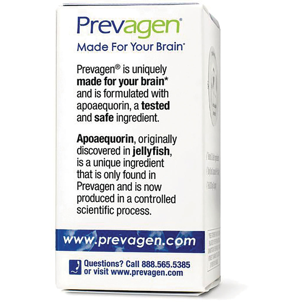 QB001 | Back of Prevagen box showing description of apoaequorin, website www.prevagen.com and customer service phone number - Thumbnail