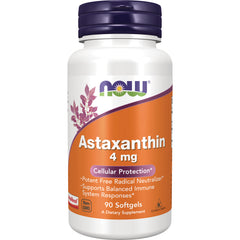 NWF1126 | NOW Astaxanthin 4 mg white bottle with orange front label, 90 softgels